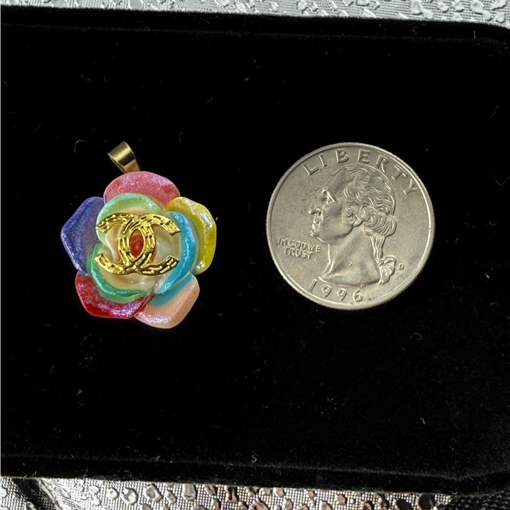Chanel Colorful Flower Pendant with Gold Accent